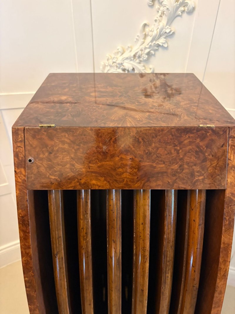 Antique Exceptional Quality Burr Walnut Circular Extending Dining Table Seating 10 with Radial Leaves & Matching Burr Walnut Leaf Holder - Image 9